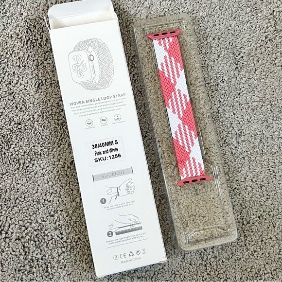 Solace Braided Loop Stretchy Apple Watch Band in Pink & White, 38/40mm - Picture 1 of 4